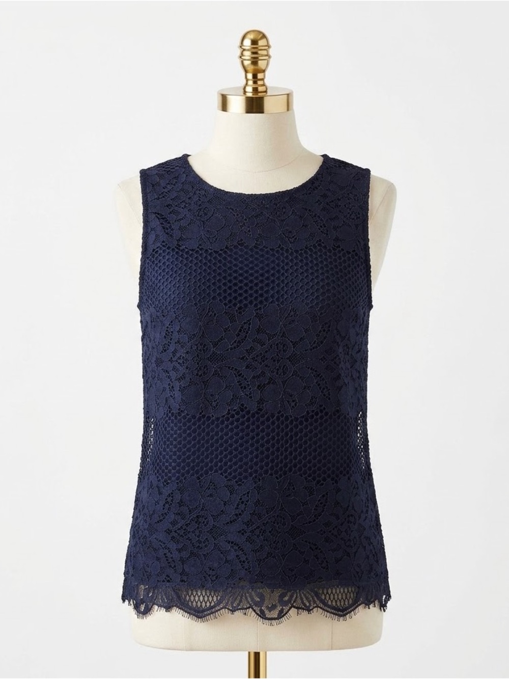 Ann Taylor LOFT Navy Lace Sleeveless Shell Tank Top Petite Crochet Blouse XSP